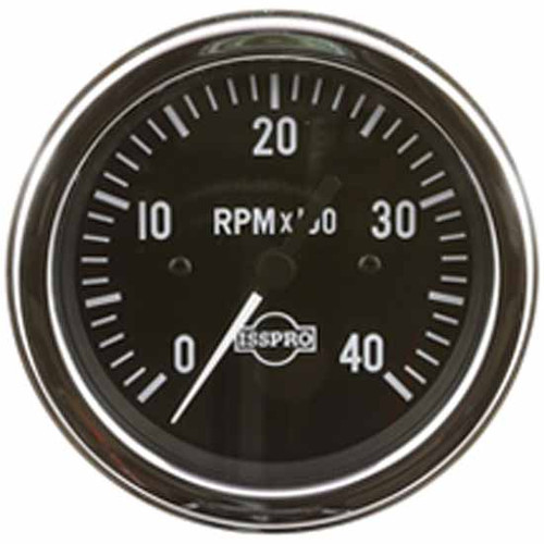 75 Inch Isspro 3.3 Electric Tachometer 0-4K With O Hourmeter With Black Face, White Pointer, Chrome Bezel