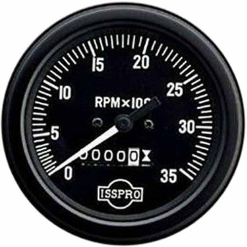 75 Inch Isspro 3.3 Mechanical Tachometer 0-3.5K With Hourmeter, Black Face, White Pointer, Black Bezel, .5-1 Ratio