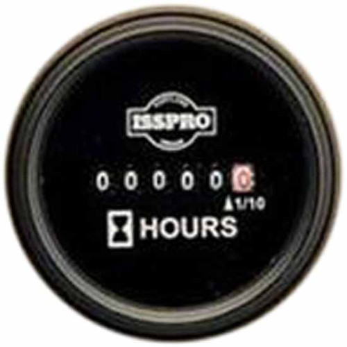 16 Inch Isspro 2-1/ Hourmeter Gauge 10-80 Vdc With Black Face, Black Bezel