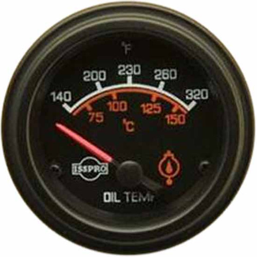 24V Electric Oil Temperature Gauge 140-320F With Red Pointer, Black Bezel