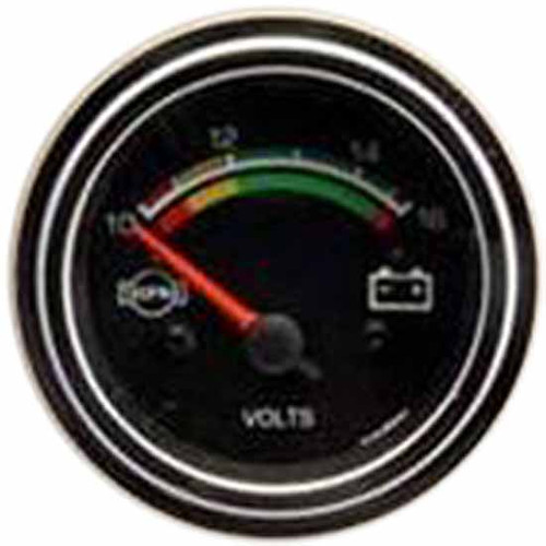 Isspro Voltmeter 12 Vdc/10-16 Vdc With Black Face, Red Pointer, Color-Coded Dial, Chrome Bezel