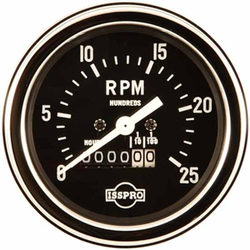 75 Inch 3.3 Mechanical Tachometer With Hourmeter, Black Face, White Pointer, Chrome Bezel, 1-1 Ratio
