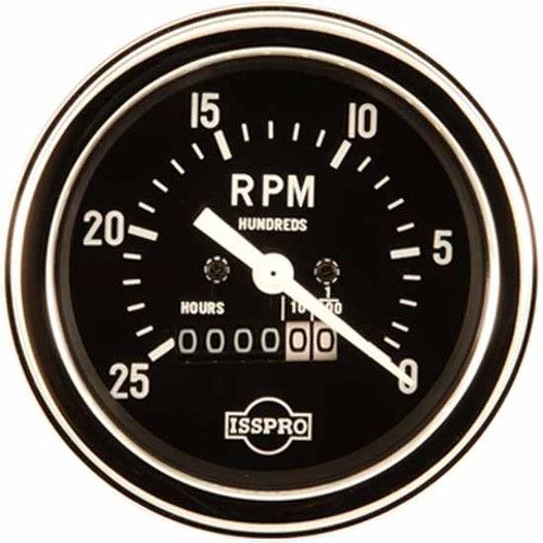 75 Inch 3.3 Mechanical Tachometer With Hourmeter, Counter-Clockwise Dial, White Pointer, Chrome Bezel, .5-1 Ratio