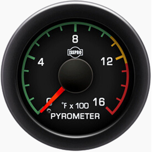 Pyrometer 0-1600F W/ Pre-Turbo, Color Band, Black Bezel & Built-In Warning Light
