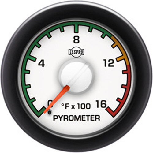 Pyrometer Gauge 0-1600F W/ Pre-Turbo, Color Band, White Face, Black Bezel & Built-In Warning Light