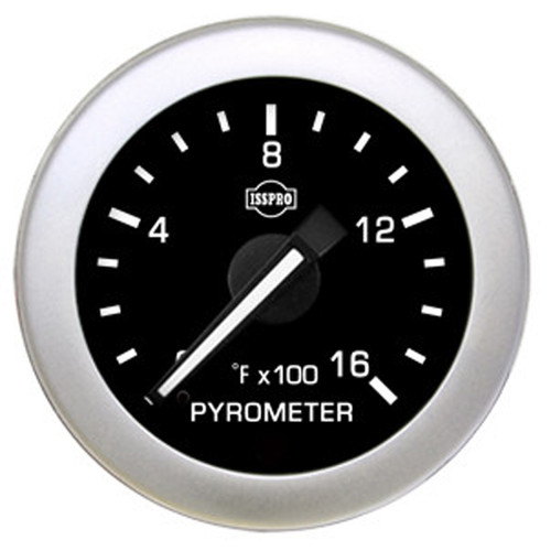Pyrometer Gauge 0-1600F W/ White Face, Black Bezel & Built-In Warning Light
