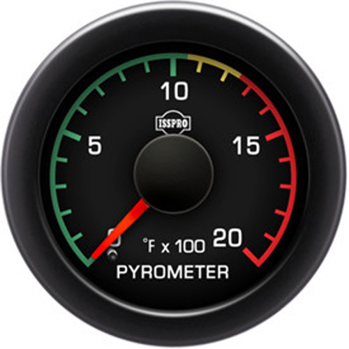 Pyrometer Gauge 0-2000F W/ Pre-Turbo, Color Band, Black Bezel & Built-In Warning Light