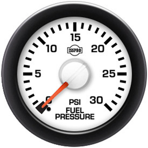 Fuel Pressure Gauge 0-30 PSI W/ White Face, Black Bezel & Built-In Warning Light