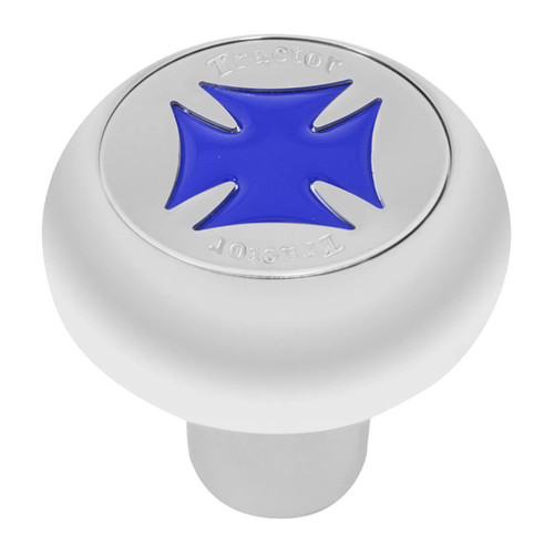 Chrome Screw-In Tractor Air Knob With Blue Iron Cross