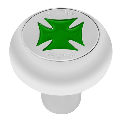 Chrome Screw-In Tractor Air Knob With Green Iron Cross