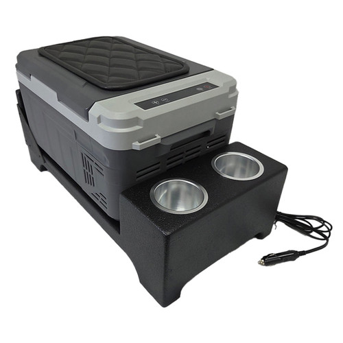 24 X 12.5 X 12 Inch Refrigerator Center Console W/ Dual Cup Holders Fits Trucks W/ Manual & Automatic Transmissions Fits Kenworth, Freightliner, Peterbilt & International Day Cab