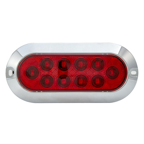 Red Oval Stop/Turn/Tail Surface Mount LED Light 6 Inch W/ Chrome Housing W/ Red Lens