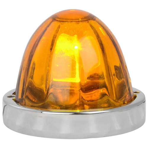 Large Glass Watermelon Dual Function Flush Mount Light With SS Bezel, 2 Wire - Light Amber