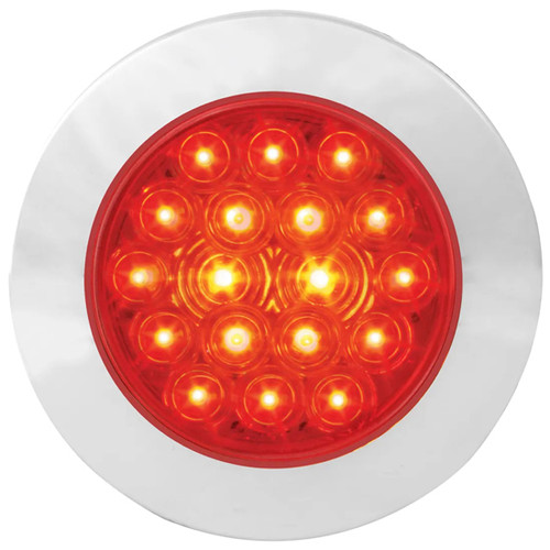 4 Inch Fleet 18 Diode Stop Turn Tail Light With Chrome Twist-On Bezel - Red Led / Red Lens