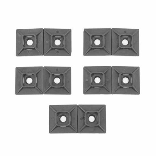 4-Way Black Nylon Adhesive Cable Tie Mount 1 Inch 10 Pack