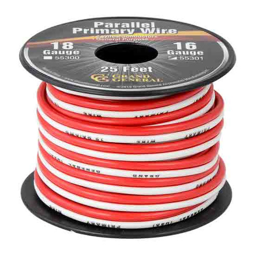 16 Gauge Red/White Parallel Electrical Wire 25 Feet