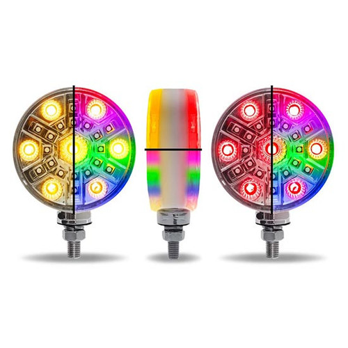 Amber/Red/RGB Dual Function Double Face Round LED Light W/ Single Post Mount & Mounting Hardware