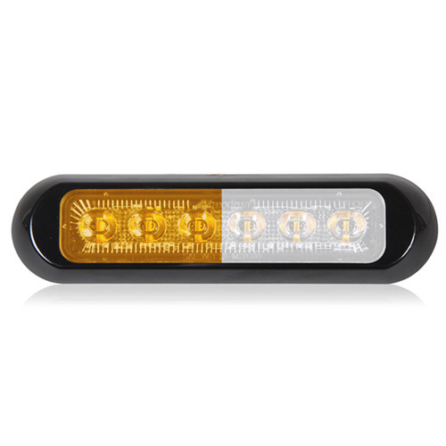 6 Diode Amber- White Thin Low Profile Flashing Warning LED Light W/ Clear Lens