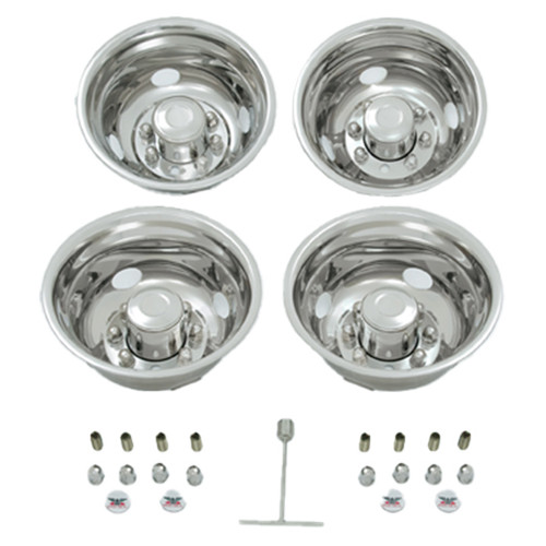 Wheel Simulator Set Polished Stainless Steel W/ Pop Out Centers, Hardware & 4 Wheel Covers