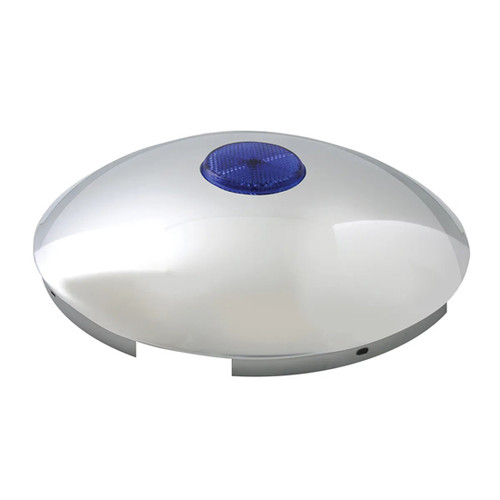 16 Inch Chrome Front Hubcap With Blue Reflector, 7/ Lip, 5 Notches