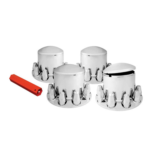 Chrome Plastic Round Axle Cover Kit 4 Rears And 33Mm Push-On Covers