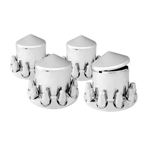 3 Inch Chrome Plastic Cone Axle Cover Kit 4 Rears And 1-1/2 X Push-On Covers