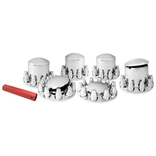 Chrome Complete Axle Cover Kit With Standard Hub Caps And Screw-On 33Mm Lug Nut Covers