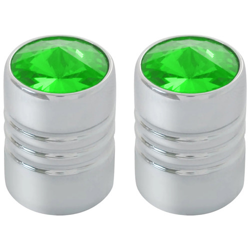 Chrome Tire Valve Stem Cover With Green Jewel