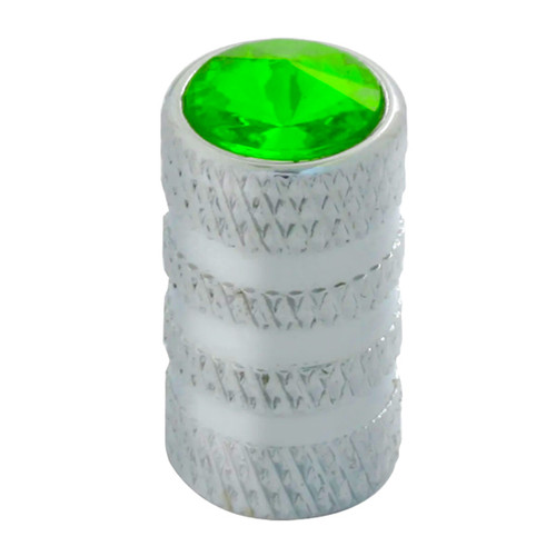 Chrome Tubular Valve Stem Cover With Green Jewel