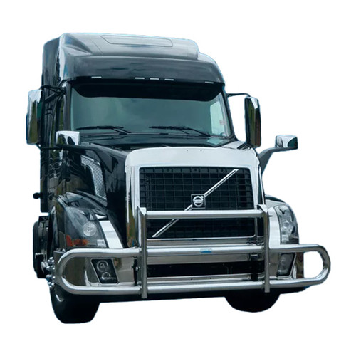 Aluminum Brush Guard With Radar Compliance, Vertical Uprights And Lockable Cam Style Latches For Volvo Vnl Gen Ii