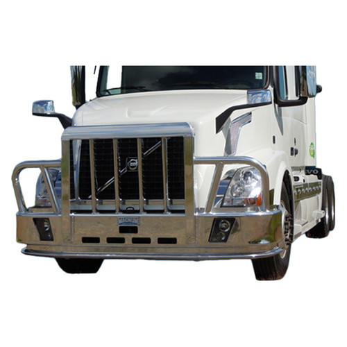 Aluminum 2 Post Grizzly Moose Bumper Guard With Boxed Vertical Uprights, Vertical Bullet Shaped Grille Bars And Center Tow Pins For Volvo Vnl Gen Ii 2009-2016