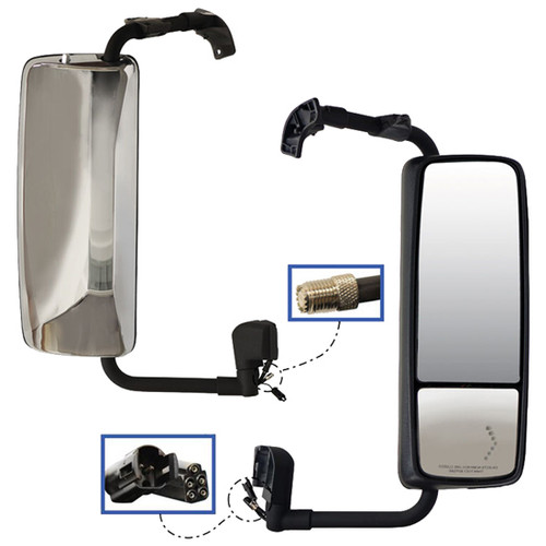 Chrome Rear View Mirror, Heated, 12 Volt, Cb Antenna Mount, Remote - Passenger Side