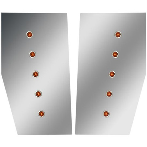 4 Inch Stainless Steel Cowl Panels With 10 - 3/ Amber Led Button Lights And Bezels For Western Star Lowmax