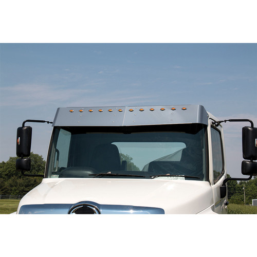 12 Inch Polished SS Drop Visor With 12 Round Amber Mini Button Lights For Hino 338 2005 - 2021