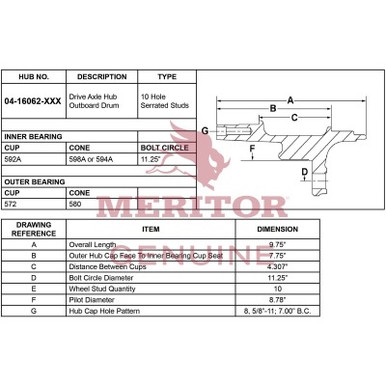 14-16062-1030MTB Meritor Assembly - Hub / Drum Ltw