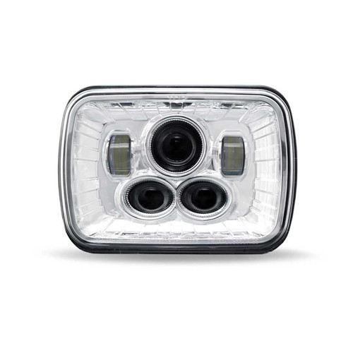 7 Inch 5 X Chrome Blue Backlit Led Reflector Projector Headlight