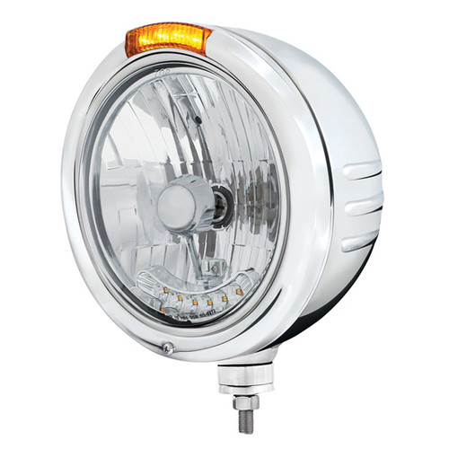 SS Embossed Stripe Crystal H4 Motorcycle Headlight With Dual Mode Led Turn Signal