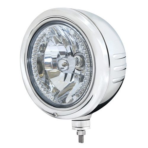 7 Inch Crystal Halogen Headlight W/ Stainless Steel Classic Embossed Strip Housing