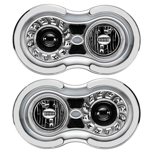 Retro Series LED Double Round Projection Headlight With Dual Function Halo Accents