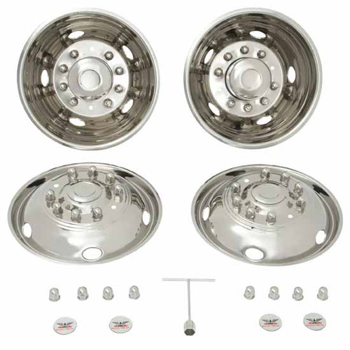 SS Dual Rear Wheel Bolt On Wheel Simulator Kit- Includes 2 Fronts, 2 Rears & Mounting Hardware Fits Ford & Interational