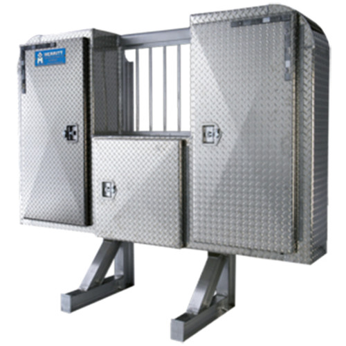 80 Inch Merritt 68 X Dyna-Light Diamond Plate Aluminum 3 Door Cab Rack With Chain Hangers And Jail Bar Center