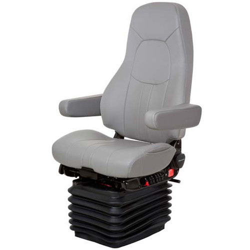 17 Inch National Admiral High Back Driver Air Seat Standard Base With Swivel, Dual Armrests, Back Cycler, Heat, And Bellows - Gray Ultraleather