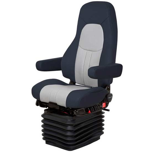 National Admiral Blue And Gray Leather High Back Seat With Standard Base, Driver Side Swivel, Bellows, Heat, Wide Back, Armrests