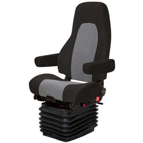 National Admiral High Back Driver Air Seat Standard Base With Swivel, Bellows, Heat, Wide Back, And Armrests - Black And Slate Dust Gray 2 Tone Mordura Cloth