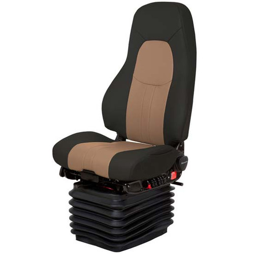 Raven Wing Black And Tan 2 Tone Ultraleather Commodore Air High Back Seat Standard Base With Bellows, Wide Back, And With O Armrests