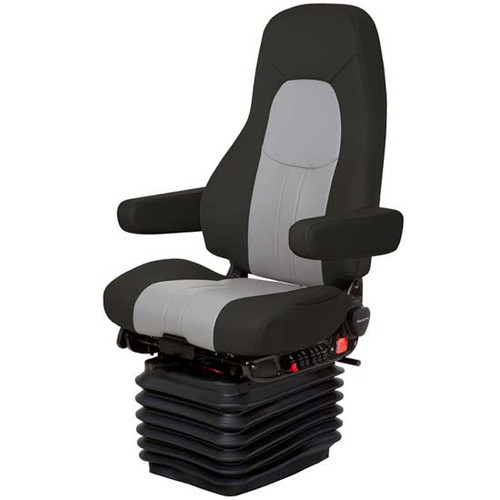 Raven Wing Black And Gray 2 Tone Ultraleather Commodore Air High Back Seat Standard Base With Armrests, Wide Back, And Bellows