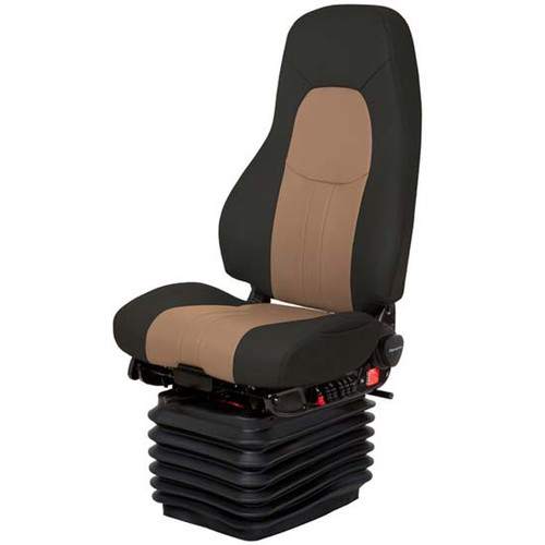 National Admiral High Back Passenger Air Seat Standard Base With Swivel, Bellows, Heat, Wide Back - Raven Wing Black And Tan 2 Tone Ultraleather