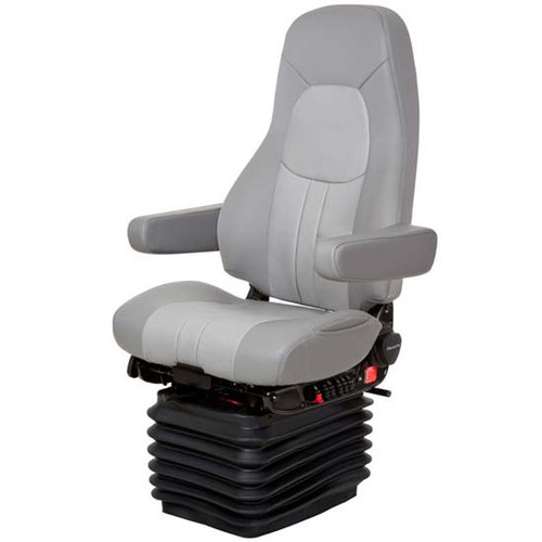 17 Inch National Admiral High Back Passenger Air Seat With Swivel, Dual Armrests, Back Cycler, Heat, Bellows - Medium Gray Leather