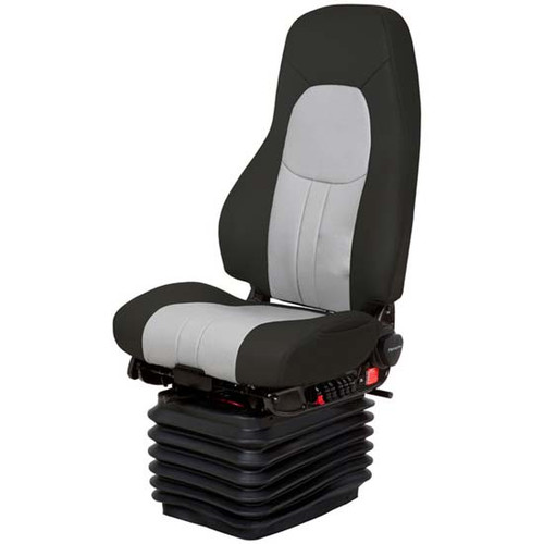 National Admiral High Back Truck Seat Standard Base With Driver Side Swivel, Bellows, Heat, Wide Back - Black And Silver Gray 2 Tone Leather