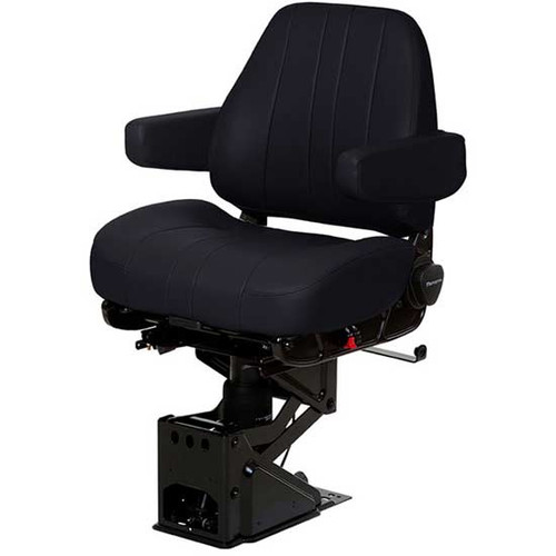Rascal Black Vinyl Captain Air Low Back Seat Standard Base With Arm Rest, Air Lumbar Support, Back Cycler, With O Back Cycler, And Bellows